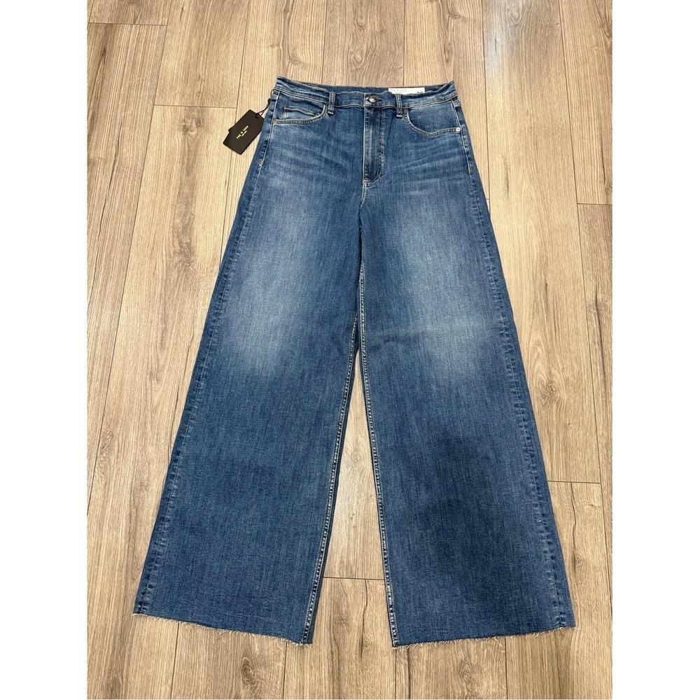 NWT rag & bone Flexi Sofie Raw Hem High Waist Wide Leg Jeans in Willow SZ 33